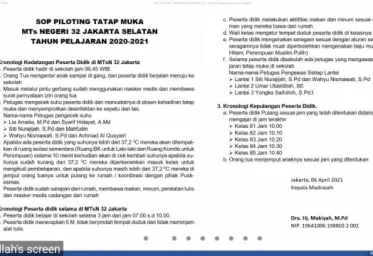 Madrasah Tsanawiyah Negeri 32 Jakarta Salah Satu Pilot Project Penerapan Pembelajaran Tatap Muka